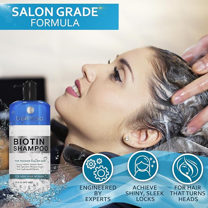 Biotin Shampoo for Thicker Stronger Hair - Volumizing & Thickening Shampoo for Men and Women - Sulfate Free, Salon Grade Formula to Boost Volume for Fine and Thinning Hair - Ideal for All Hair Types-Velvo Beauty