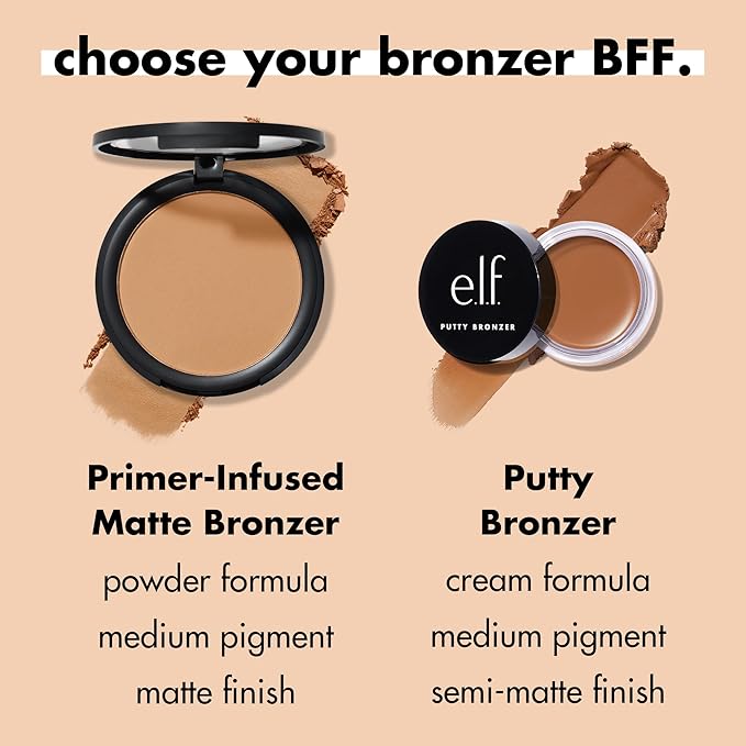 e.l.f. Primer-Infused Bronzer, Long-Lasting, Lightweight & Buildable Powder Bronzer, Delivers A Matte Finish, Vegan & Cruelty-Free, Fresh Tan-Velvo Beauty