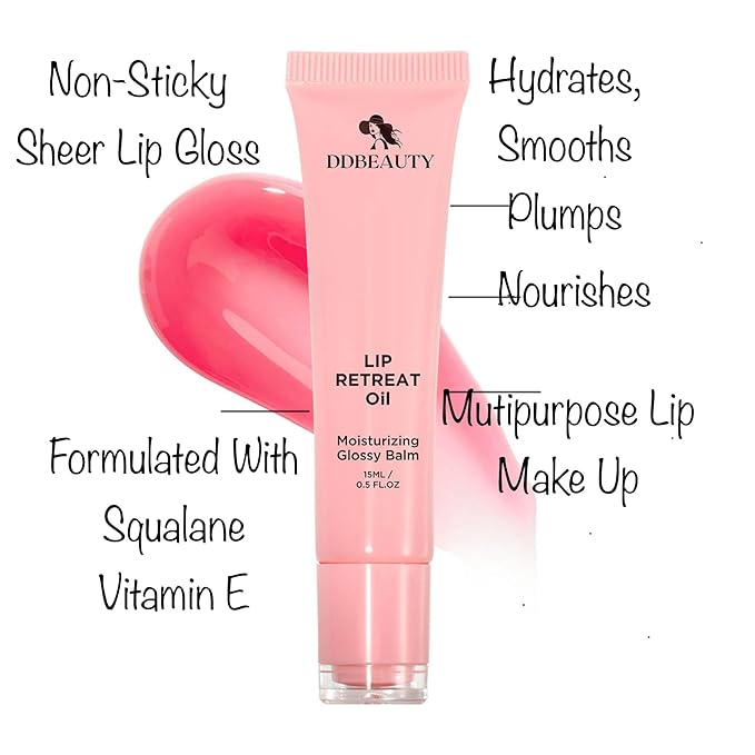 LIP RETREAT OIL, Sheer Color, Mineral Based with Vitamin E, Squalane, Non-Sticky, Glossy Balm, Moisturizing, Nourishes, Protects, Softens and Revitalizes The Lips (Strawberry)-Velvo Beauty