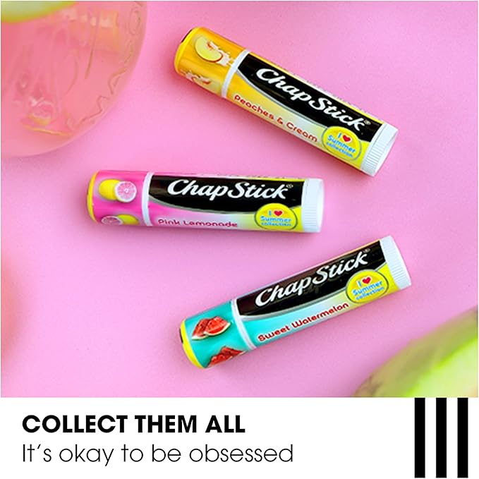 ChapStick I Love Summer Collection Pink Lemonade, Peaches and Cream, and Sweet Watermelon Lip Balm Tubes Variety Pack, Lip Balm Variety Pack - 0.15 Oz Each (Pack of 3)-Velvo Beauty