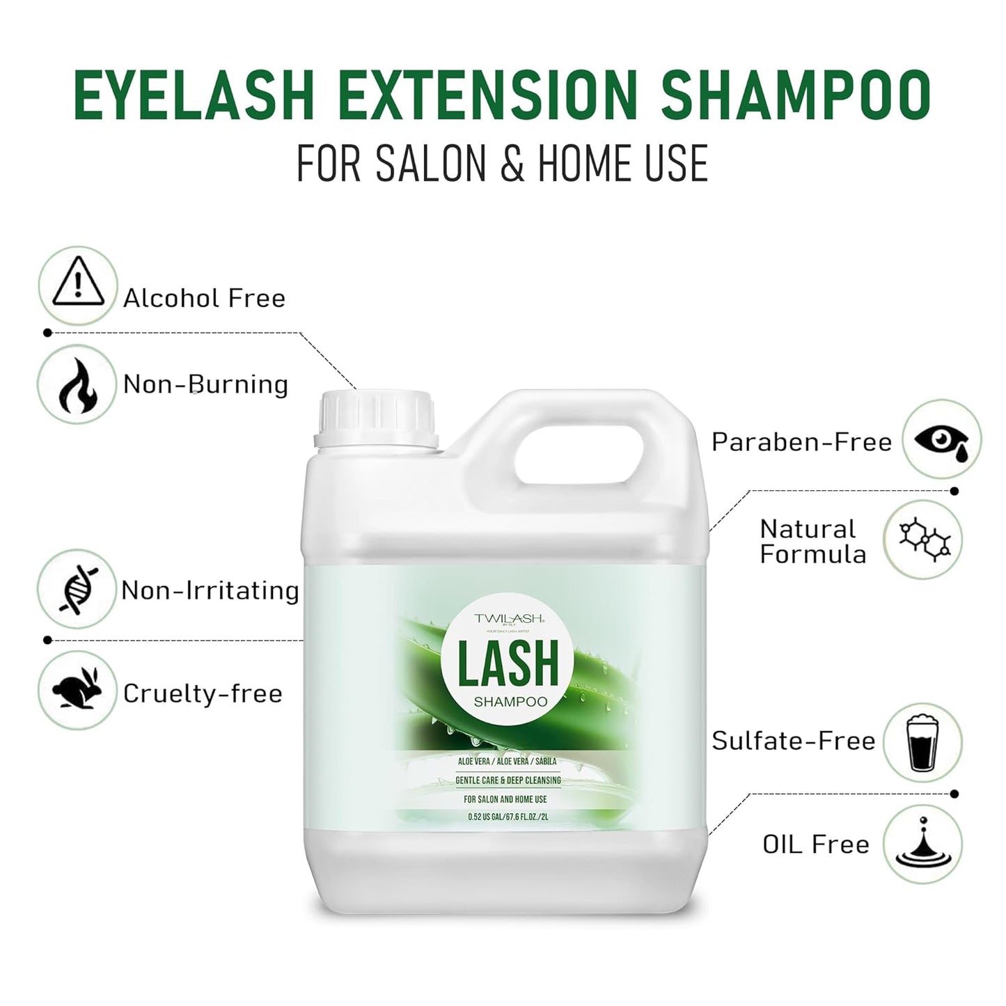 Lash Shampoo Bulk, Eyelash Cleanser for Extensions 2 Liters, Non-irritating or Burning Eyelid Foaming Cleanser for Professional Salon and Home Use (Aloe Vera-2L)-Velvo Beauty