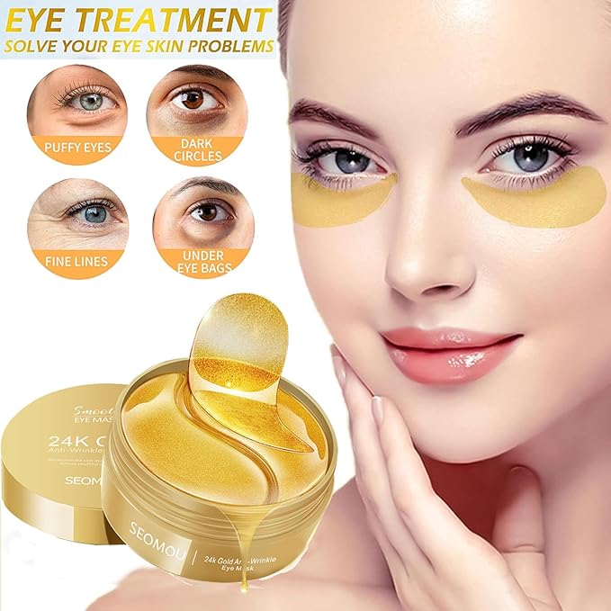 Under Eye Patches, Eye Mask, Eye Patches for Puffy Eyes and Dark Circles Reduce Eye Bags Fine Lines Smooth Wrinkle, Anti-Aging,Hydrating, 24K Gold Eye Skin care Pads with Collagen (60PCS)-Velvo Beauty