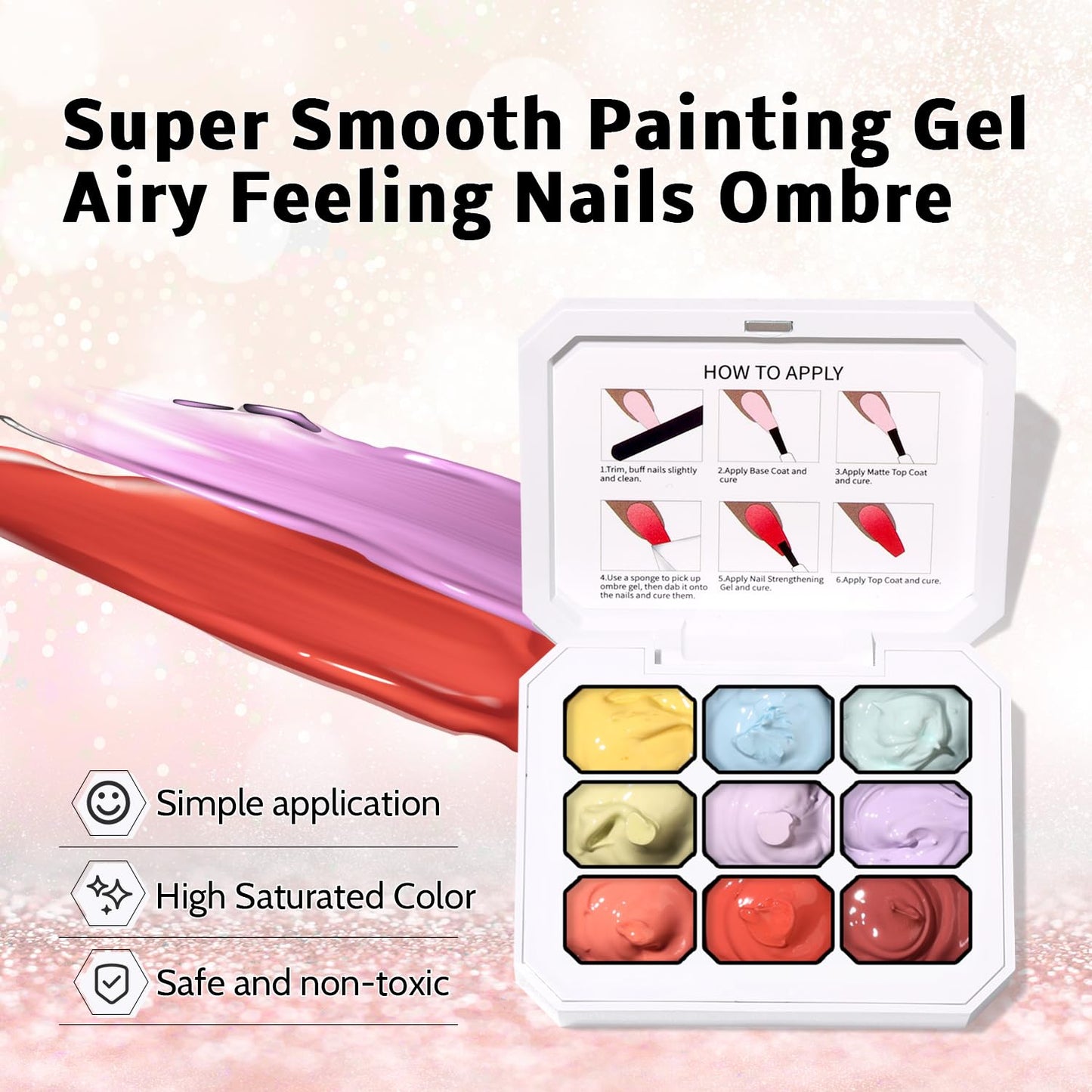 Sponge Pat Paint Nail Gel, 9 Colors Ombre Nails Gradient Gel Nail Blush Blooming Aura Nails Drawing Stripper Floral Painting Nail Art, No Wipe, UV/LED Curing (9 Colors A)-Velvo Beauty