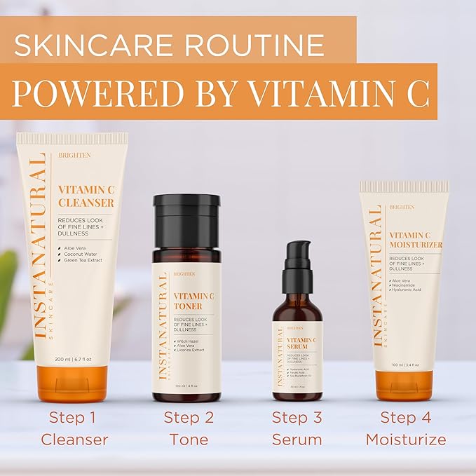 InstaNatural Vitamin C Cleanser and Serum Kit, Brightens and Reduces Signs of Aging, Fine Lines and Wrinkles, with Botanical Extracts-Velvo Beauty