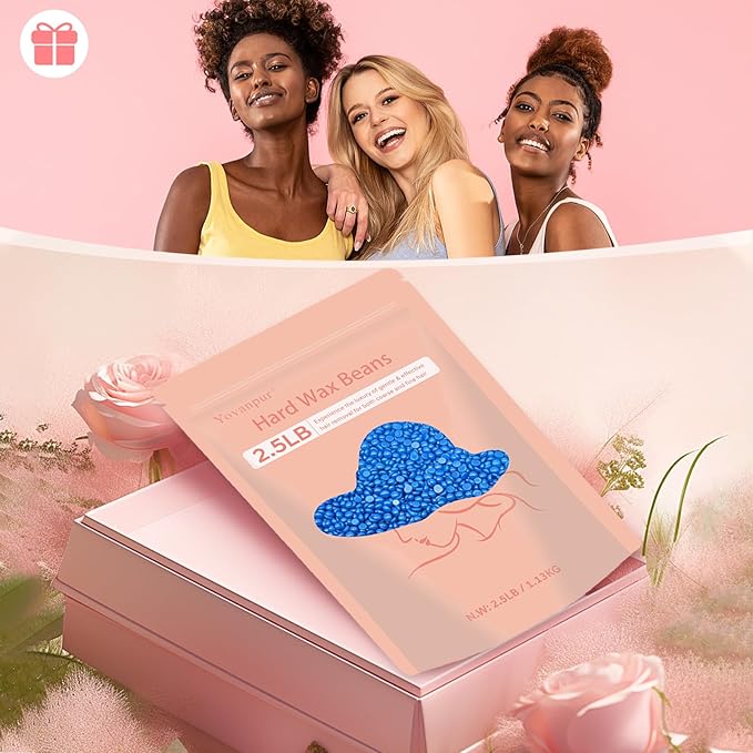 2.5lb Wax Beads for Hair Removal, Hard Wax Beans for Sensitive Skin, Bulk Hair Removal Waxing Beads for Brazilian, Bikini, Face, Eyebrows, Underarms, Legs, Women and Men (Blue)-Velvo Beauty