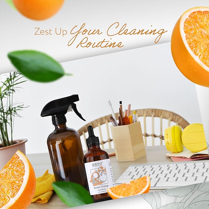 HBNO California Bottled Orange Essential Oil 4 fl oz (120ml) Value Size - Natural Orange Oil, Cold Pressed - Perfect for Cleaning, Aromatherapy, DIY, Soap & Diffuser-Velvo Beauty