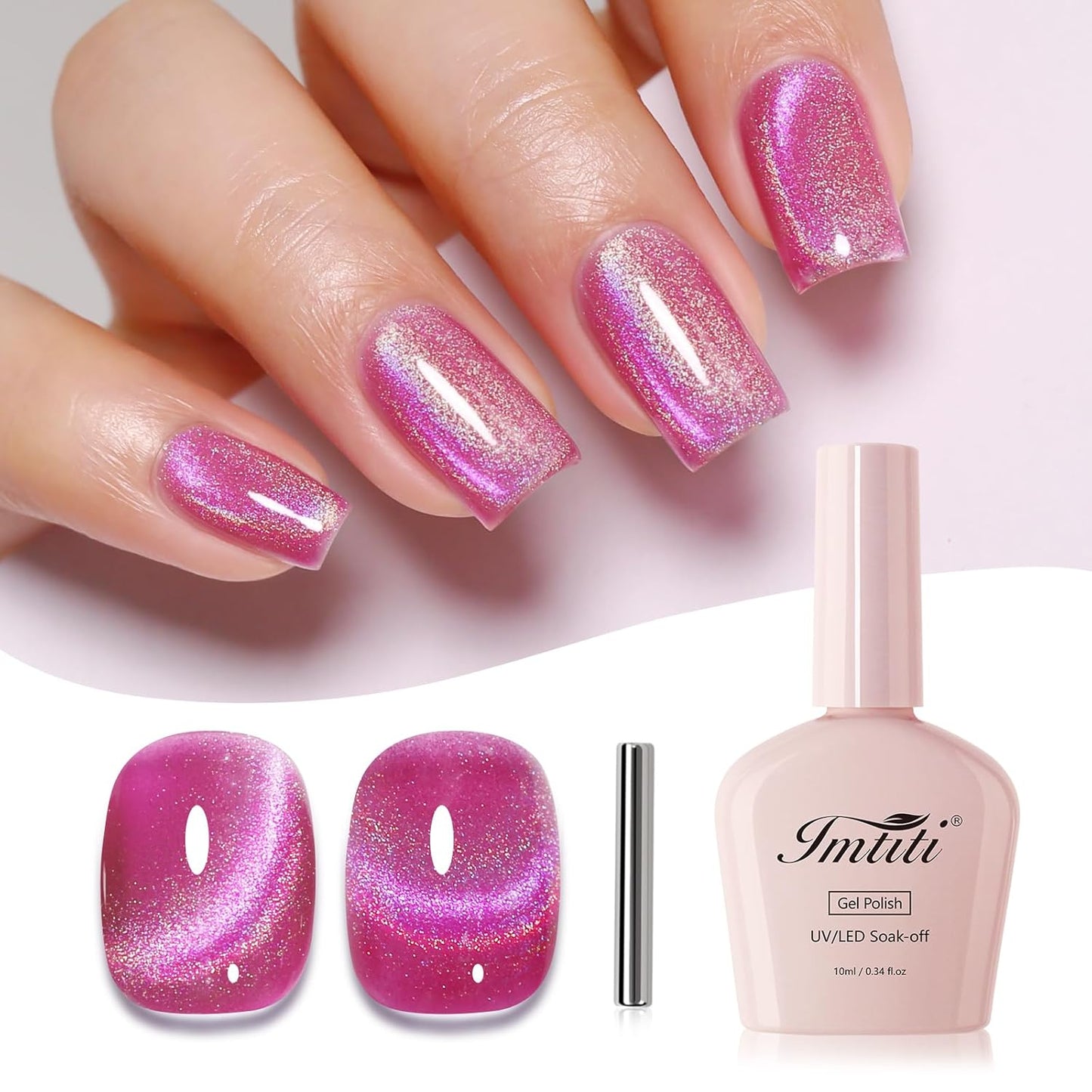 Imtiti Cat Eye Gel Nail Polish, Pink Rainbow Holographic Magnetic Gel Polish With Magnet Glittery Iridescent Galaxy Nail Gel Polish Spring Summer Gel Polish Kit Soak Off UV Led 10ML-Velvo Beauty