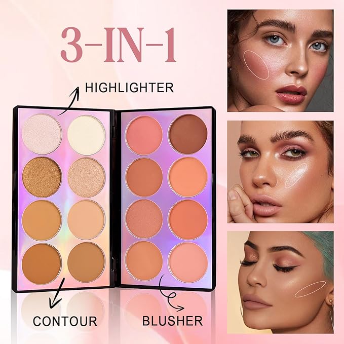 Coosa Blush Palette, Highlighter Contour Makeup Palette, Blush for Cheeks, All-In-One Bronzer Bright Shimmer Cosmetics Sets for Eyes, Lips & Cheeks-Velvo Beauty