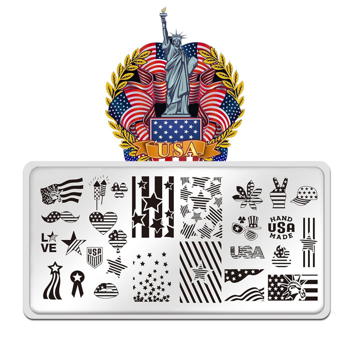 4th of July Nail Art Stamping Plates American Flag Designs Nail Stamp Templates DIY Stainless Steel Star Nail Image Polish Template Manicure Accessories for Women and Girls-Velvo Beauty