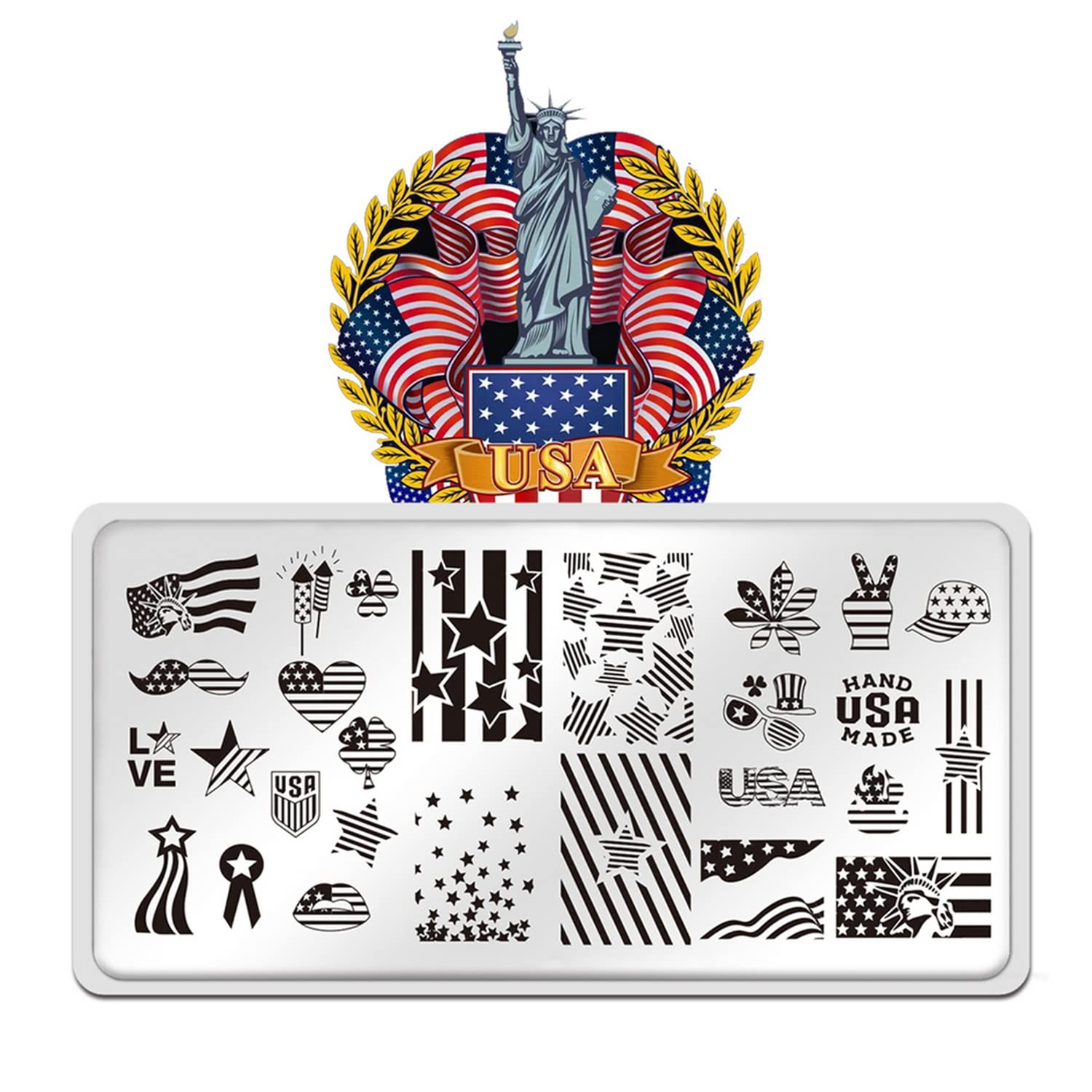 4th of July Nail Art Stamping Plates American Flag Designs Nail Stamp Templates DIY Stainless Steel Star Nail Image Polish Template Manicure Accessories for Women and Girls-Velvo Beauty