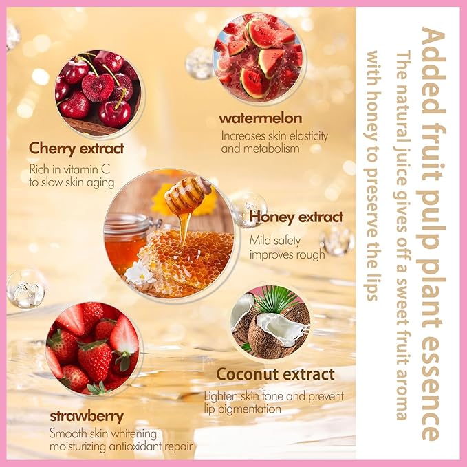 1 PCS Bee Lip Balm Lip Mask Honey Pot, Strawberry Moisturizing Sleeping Lip Mask Overnight with Sticks, Lip Balm Honey Pot Lip Balm Hydrating Prevention Dry and Crack Lip Scrubs Exfoliator-Velvo Beauty