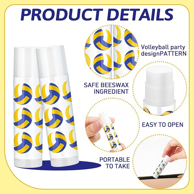 24 Pcs Volleyball Lip Balm Volleyball Team Gifts Volleyball Party Favors Volleyball Lip Balm Gift for Volleyball Team Volleyball Party Guest Supplies (Blue,white,yellow)-Velvo Beauty