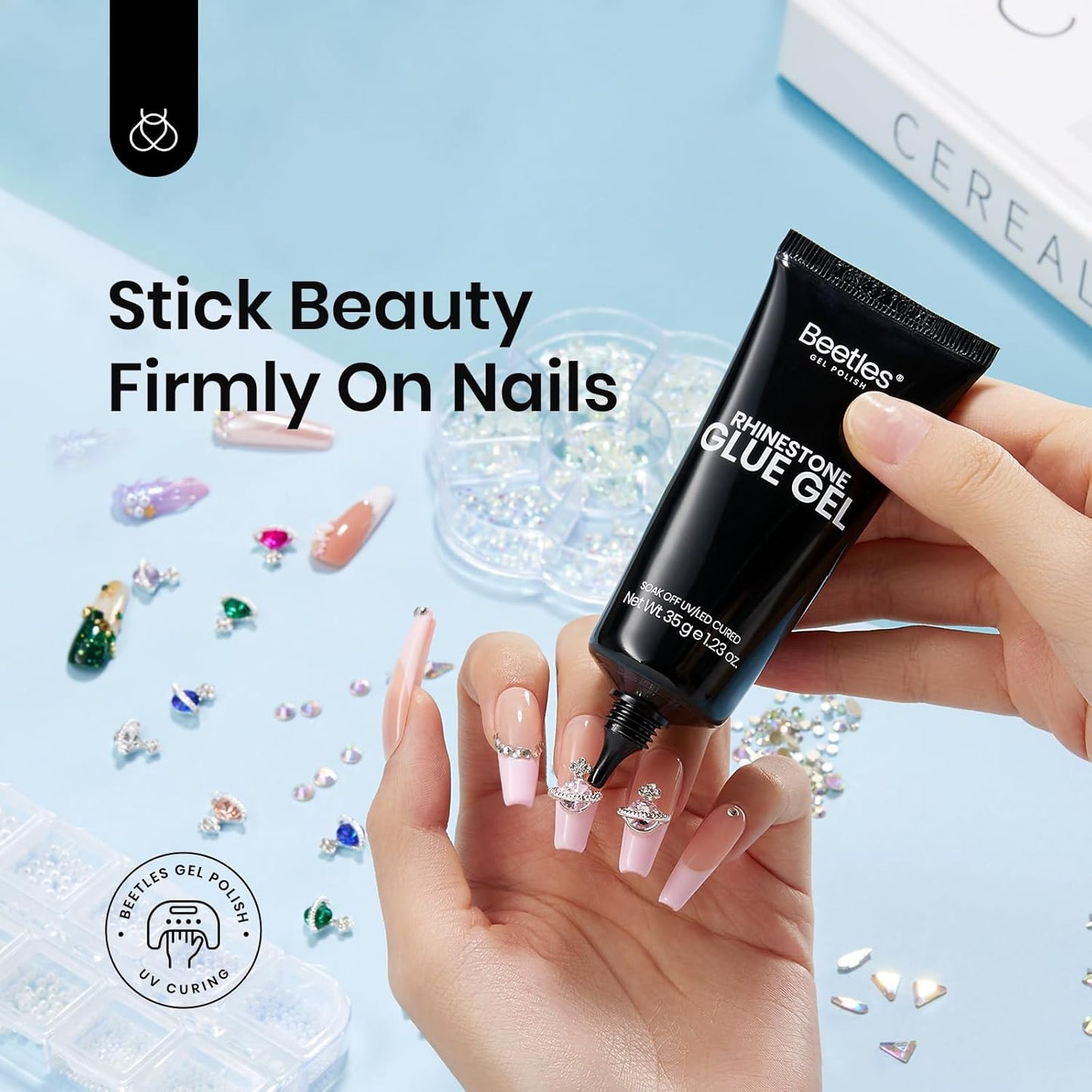 Beetles Rhinestone Glue for Nails, Gel Nail Glue for Nail Charms Decoration Super Strong Bling Gem for Nail Art Jewels Crystals Beads Diamonds 3D Beauty Gift-Velvo Beauty