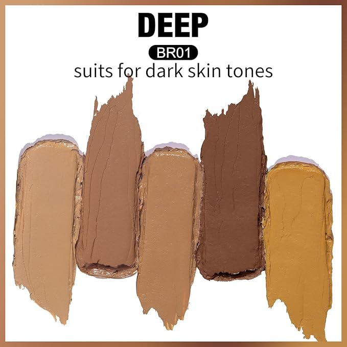 FOCALLURE #GoldenAge 5 in 1 Multi Uses Concealer Palette, 5 Colors Correcting Conceal Palette, Camouflage Contour Palettes for Dark Circles, Face Contouring Highlighter Pallet, BR01 DEEP-Velvo Beauty