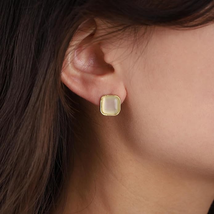 Vintage Square Opal Earrings Opal Square Stud Earrings Moonstone Stud Earrings Geometric Square Earrings Jewelry for Women-Velvo Beauty