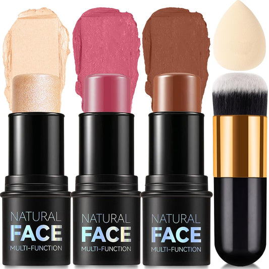 3 Colors Cream Contour Stick, Shades with Highlighter Stick,Blush Stick and Bronzer Contour Stick for Sculpt the Cheeks,Long Lasting,Waterproof,Matte & Dewy Finish for Women (LIGHT FAIR(8+10+12))-Velvo Beauty