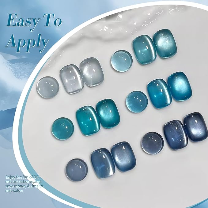 BORN PRETTY Magnetic Gel Nail Polish Blue Water Light Cat Magnetic Eye Gel Jelly Glass Crystal Magnetic Gel Polish Glitter Shimmer Auroras Magnetic Gel Nail Art Manicure Kit 6PCS-Velvo Beauty