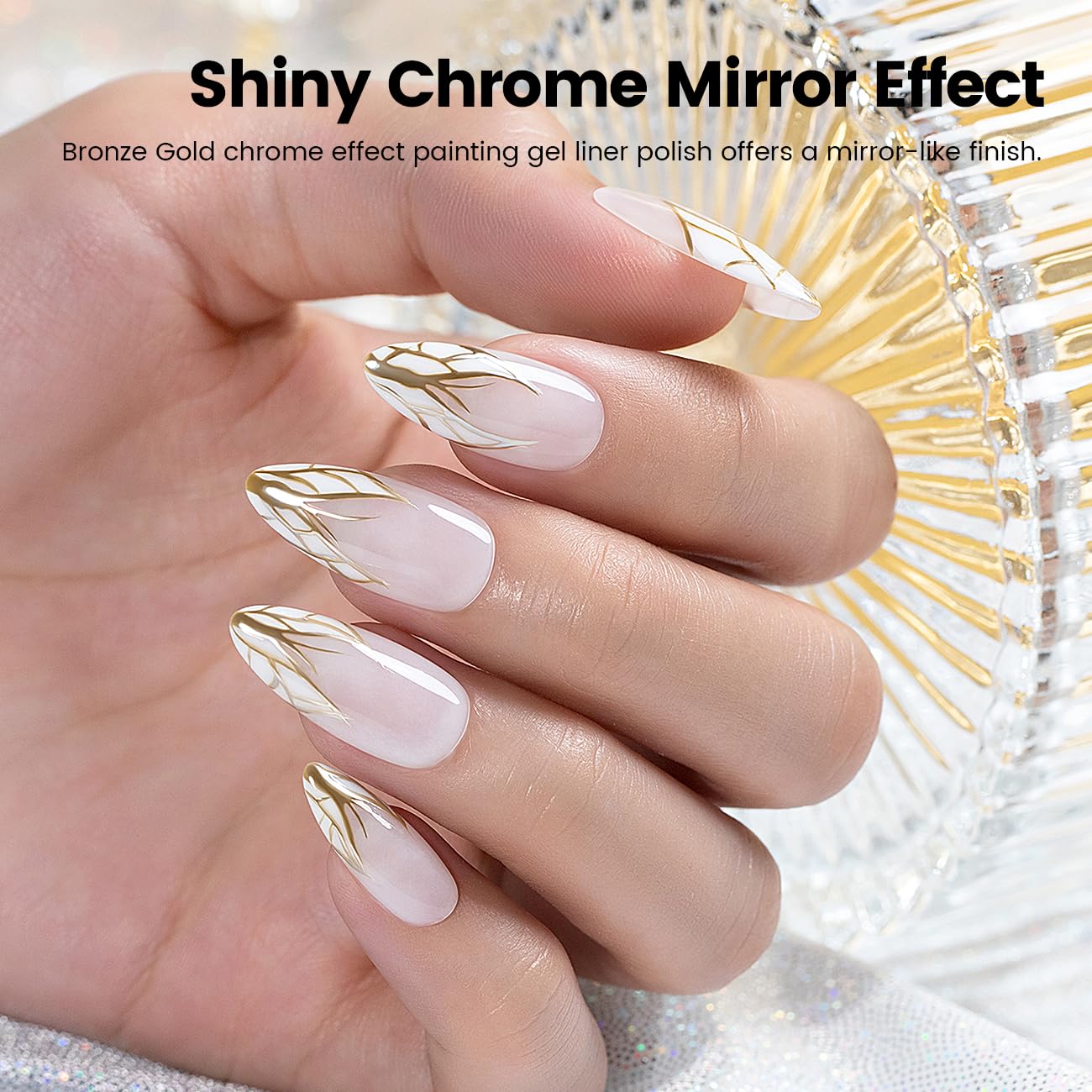 RARJSM Metallic Gel Liner Nail Art Silver Bronze Gold 2pcs Set Mirror Chrome 3D Effect Gel Nail Polish 8ml Build in Thin Brush Metal Painted Drawing Stripper Gelpolish Curing Requires for Home Salon-Velvo Beauty