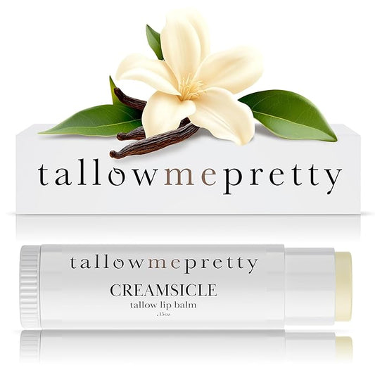 Creamsicle Lip Balm, Luxuriously Soothing & Protective Tallow Lip Balm w/Nutrient-Rich Tallow, Vanilla Bean, Sweet Orange Essential Oil & More, Non-Toxic Lip Care, USA Made, .15 Oz.-Velvo Beauty