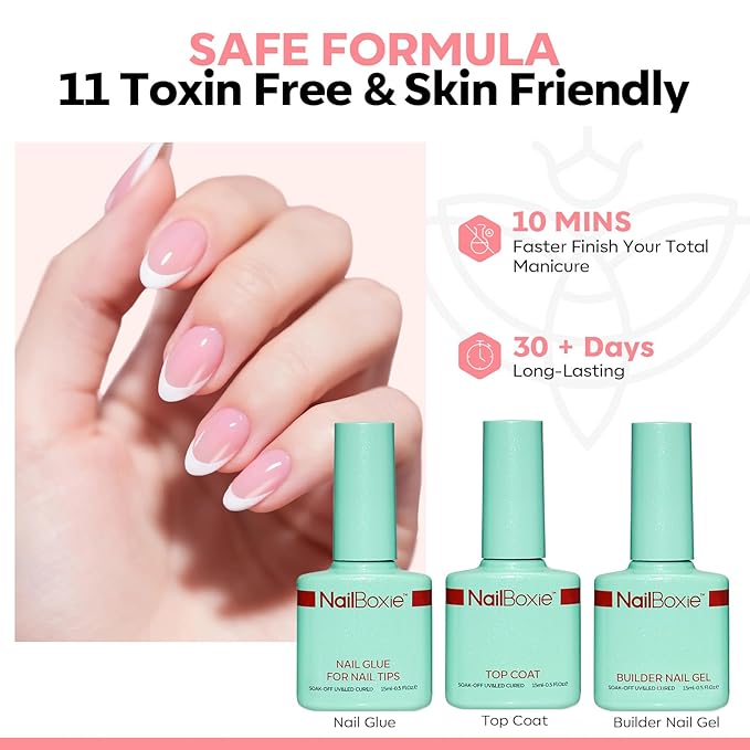 Modelones Gel Nail Kit, Press On Nails Kit with LED Light, 150 PCS Short Pink Almond, 15 Sizes French Tip Press on Nails, NailBoxie Pre-Colored Nail Tips for Easy DIY Nail Art-Velvo Beauty