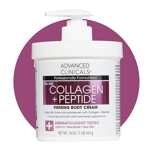 Advanced Clinicals Collagen Peptides Body Lotion & Face Moisturizer | Peptide Infused Collagen Lotion For Women & Men Helps Improve Look Of Crepey Skin, Wrinkles, & Uneven Dry Skin Texture, 16 Ounce-Velvo Beauty