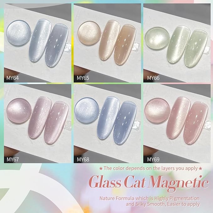 Born Pretty Magnetic Gel Nail Polish Water Light Magnetic Eye Gel Jelly Glass Crystal Glitter Shimmer Auroras Magnetic Gel Nail Art Manicure Kit 6PCS-Velvo Beauty