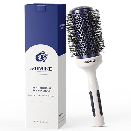 AIMIKE Nano Ionic Tech Large Round Brush, Ceramic Round Brush for Blow Drying, Styling and Boost Volume, Natural Wood Round Hair Brush, One Piece Design - 2 Inch/52mm-Velvo Beauty