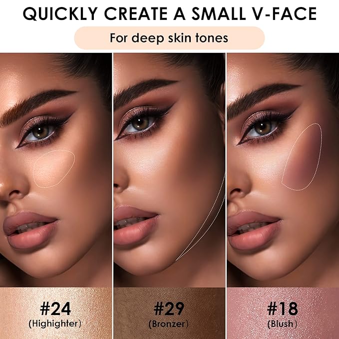FOCALLURE 3 Pcs Cream Contour Sticks,Shades with Highlighter & Bronzer & Blush,Non-greasy Long-wear Face Contouring Pen,Easy to Sculpt the Face and Create a Lightweight Finishing Makeup,DEEP-Velvo Beauty