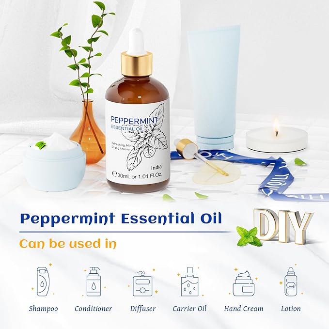 HIQILI 1 Fl Oz Peppermint Oil, for Homemade Spray, Diffuser, 100% Pure Natural 30ML-Velvo Beauty
