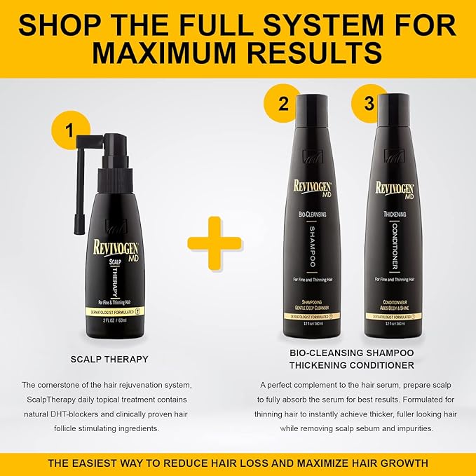 Revivogen MD Bio-Cleansing Shampoo for Thinning Hair, DHT Blocker Shampoo, Hair Loss Shampoo, Shampoo Thinning Hair, Soothes Scalp, Routine Shampoo for Women/Men Hair Loss, Hair Shampoo, 12oz-Velvo Beauty