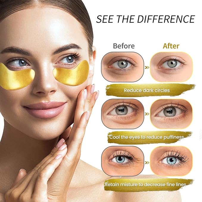 Under Eye Patches (24 Pairs) - Gifts for Women - Golden Under Eye Mask for Dark Circles, Puffiness & Wrinkles, Eye Gels Pads for Refreshing, Revitalizing - Bridesmaid Gifts-Velvo Beauty