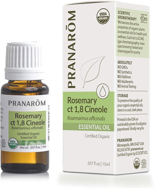 Pranarom USDA Certified Organic Rosemary Cineole Essential Oil (15ml), 100% Pure Undiluted Therapeutic Grade from Tunisia for Aromatherapy, Diffuser, Meditation, Massage, Relaxation-Velvo Beauty
