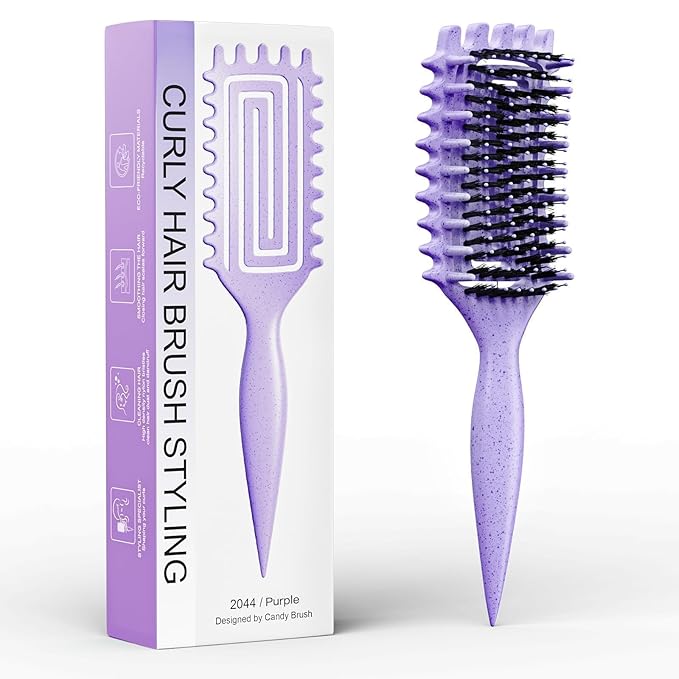 Curl Defining Brush, Curly Hair Brush Defining with Side Gear for Combing, Shaping, and Styling Curly Hair, Lightweight Candy Brush Suitable for All Wet or Dry Hair Types for Women and Men (Purple)-Velvo Beauty