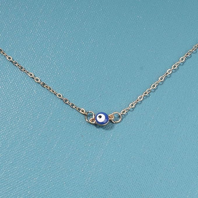 Boho Evil Eye Choker Necklace Blue Eye Pendant Necklace Minimal Gold Chain Necklace Lucky Eye Necklace Amulet Chain Jewelry for Women and Girls-Velvo Beauty