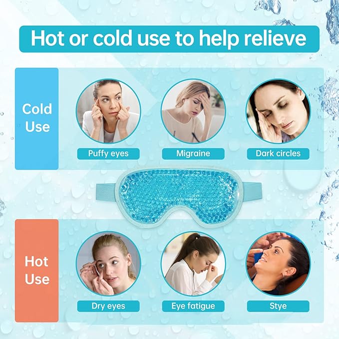 Ice Face Mask Reusable and Cold Gel Eye Mask for Puffiness/Dark Circles/Eye Bags/Dry Eyes/Headaches/Migraines/Stress Relief, Ice Pack for Eyes & Face (Blue)-Velvo Beauty