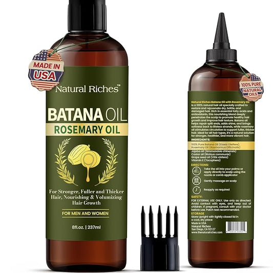 Natural Riches Rosemary & Batana Hair Oil (8 fl oz) | Revitalizing and Strengthening Hair Treatment for Fuller, Healthier-Looking Hair | Paraben Free | Suitable for All Hair Types-Velvo Beauty