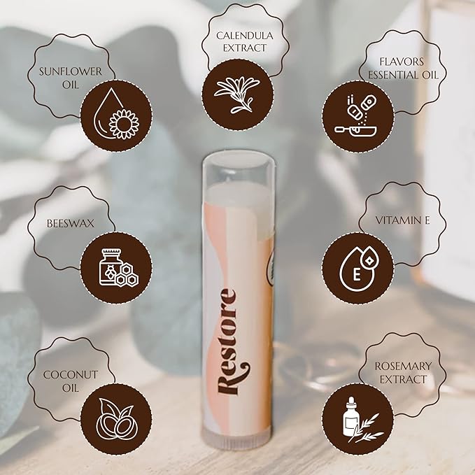 Blessed Is She Restore Lip Balm - Organic Vanilla Chapstick For Hydrating Lips Enriched With Vitamin E, Beeswax, Sunflower Oil, Coconut Oil & Rosemary Extract.-Velvo Beauty