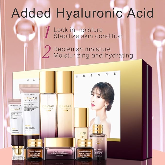 O’KADY 9 Pcs skincare set Anti Aging Skin Daily Care Routine Kit With Vitamin C and Peptides Facial Cleanser Eye Mask Toner Serum Eye Cream Lotion Cream Lady Cream Gifts sets for Valentine's Day-Velvo Beauty