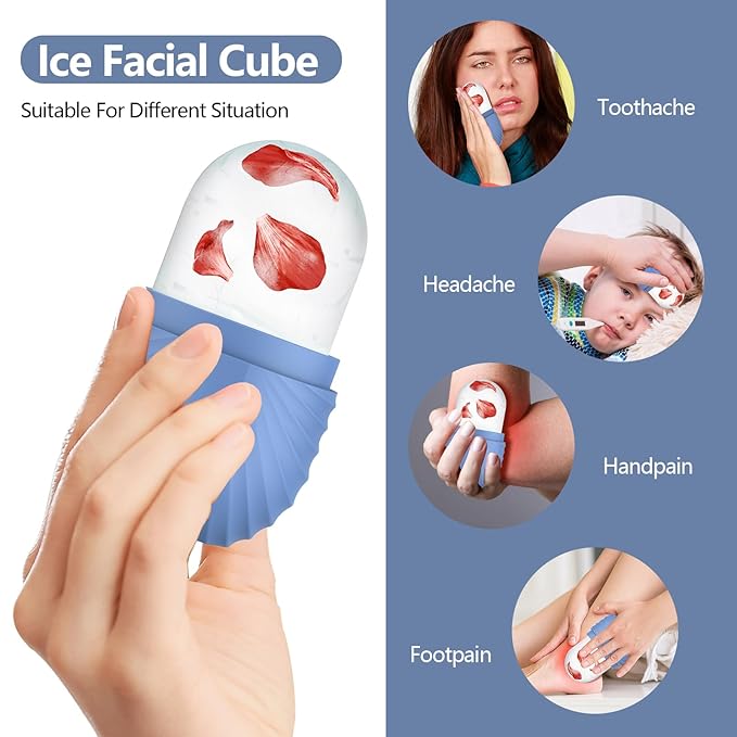 2pcs Ice Roller for Face and Eye, Silicone Ice Facial Roller Ice Holder, Face Ice Mold Skin Care, Face Icers Reusable Ice Cube Roller for Shrink Pores Anti Wrinkle Reduce Puffiness, Black Blue-Velvo Beauty