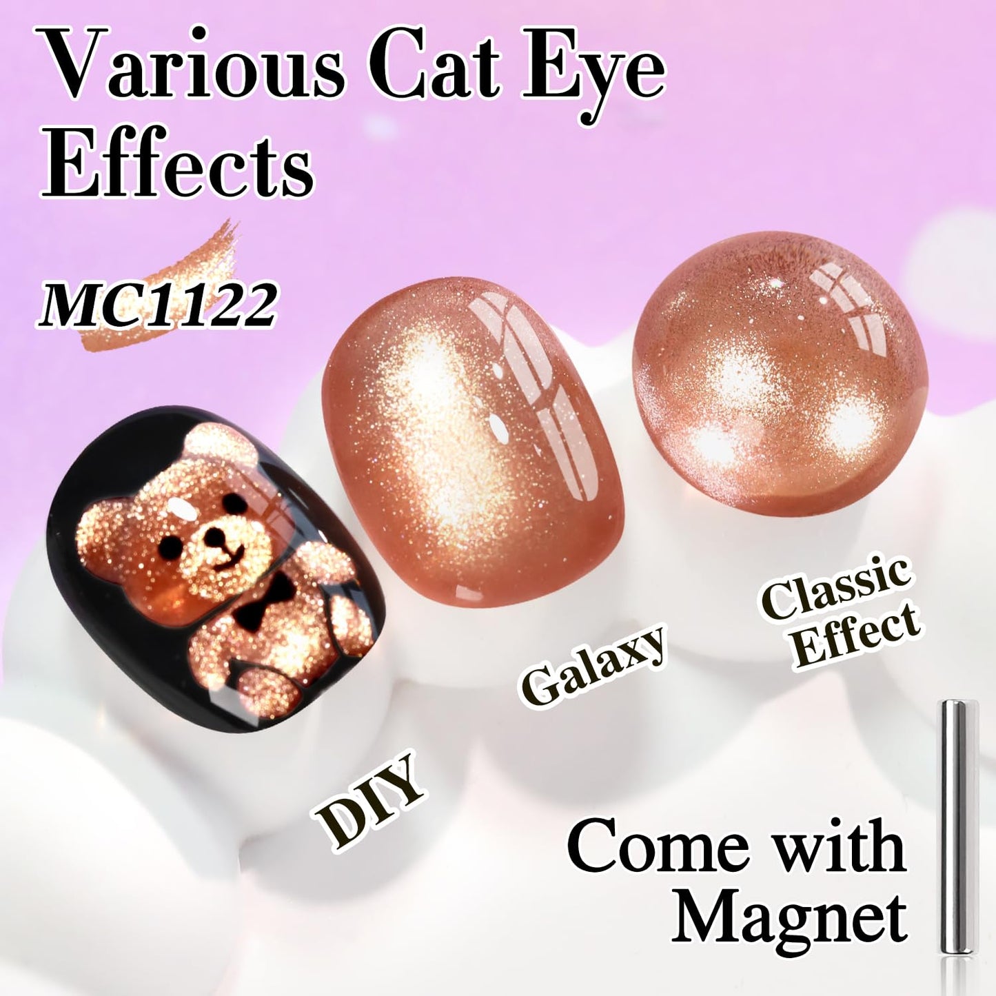 Double Rhythm 15ML Ice Glass Cat Eye Gel Polish with Magnet Holographic Glitter Shimmer Translucent Sheer Color Salon Soak Off Magnetic Nail at Home (Pink Gold-MC1122)-Velvo Beauty