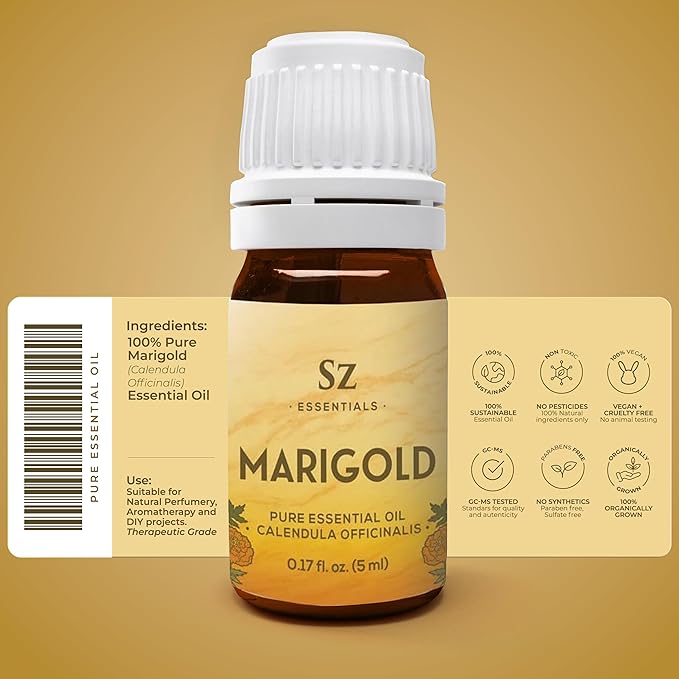 Marigold Essential Oil - aka. Calendula Officinalis - 100% Pure and Undiluted - Unlock The Precious Aroma of Real Marigold - Therapeutic Grade & Versatile Usage - 0.17oz-Velvo Beauty