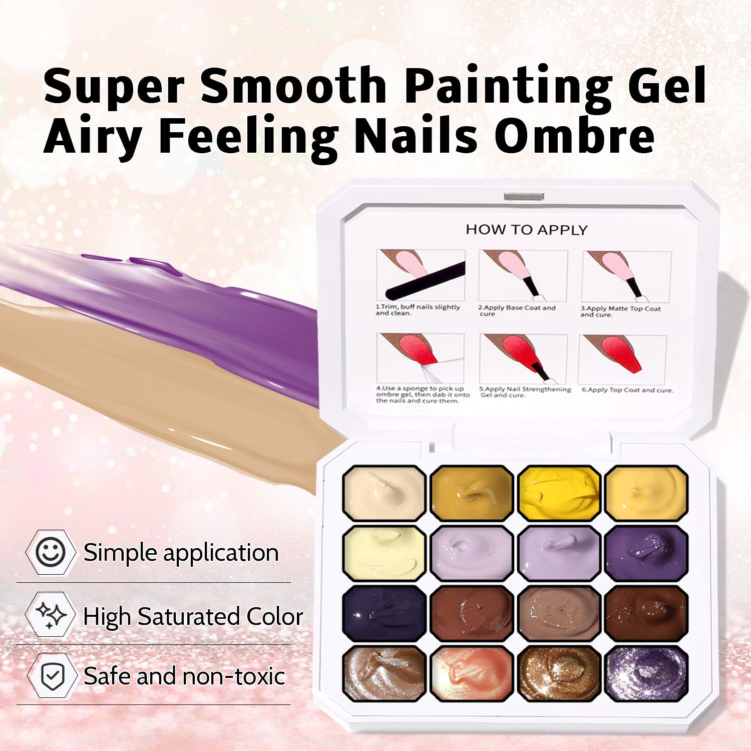 Sponge Pat Paint Nail Gel, Ombre Nails Gradient Gel Nail Blush Blooming Aura Nails Drawing Stripper Floral Painting DIY Nail Art, No Wipe, UV/LED Curing (16 Colors D)-Velvo Beauty