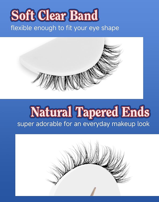 Clear Band Lashes Short Everyday Wispy False Eyelashes Natural Look Flared Strip Eyelash Small Lash Soft Fluffy Pack 7 Pairs SF-06-Velvo Beauty