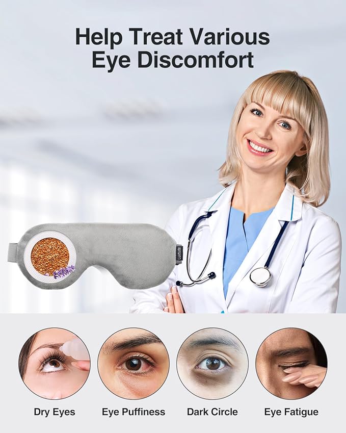 Luxtude Heated Eye Masks for Dry Eyes with Flaxseed & Lavender, Microwave Warm Eye Compress Moist Heat, Weighted Eye Mask for Sleeping, Hot Stye Eye Compress for Puffy Eyes, Dark Circles (Gray)-Velvo Beauty
