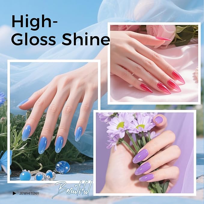 JEWHITENY Poly Nail Gel Kit 14 Colors Purple Nude Grey Black Blue Glitter Tones Starter Kit with UV Lamp Matte & Glossy Top & Base Coat All-in-One Designs DIY At Home-Velvo Beauty