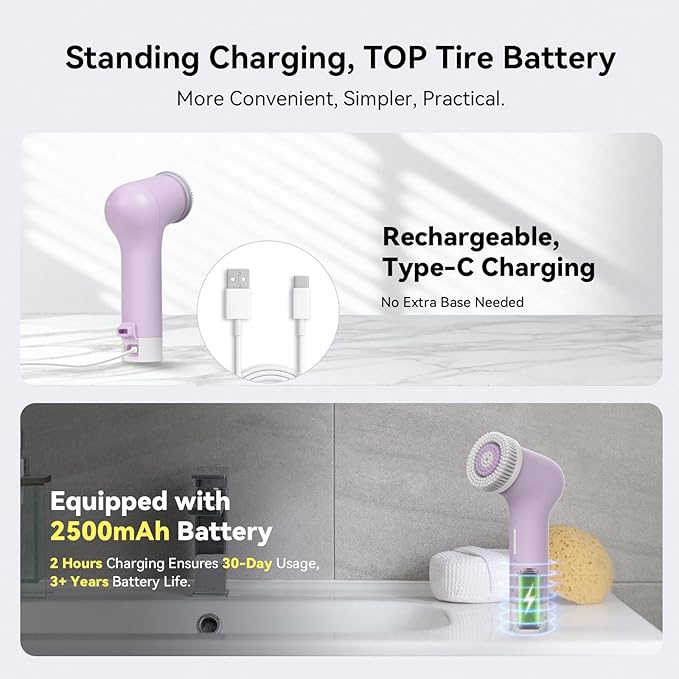 Electric Facial Cleansing Brush - Rechargeable Silicone Face Scrubber exfoliator,Face Pore Cleansing Brush,3 Speeds,Waterproof, Exfoliating & Massage,for Women & Men.for Face Skin Issues,Purple-Velvo Beauty