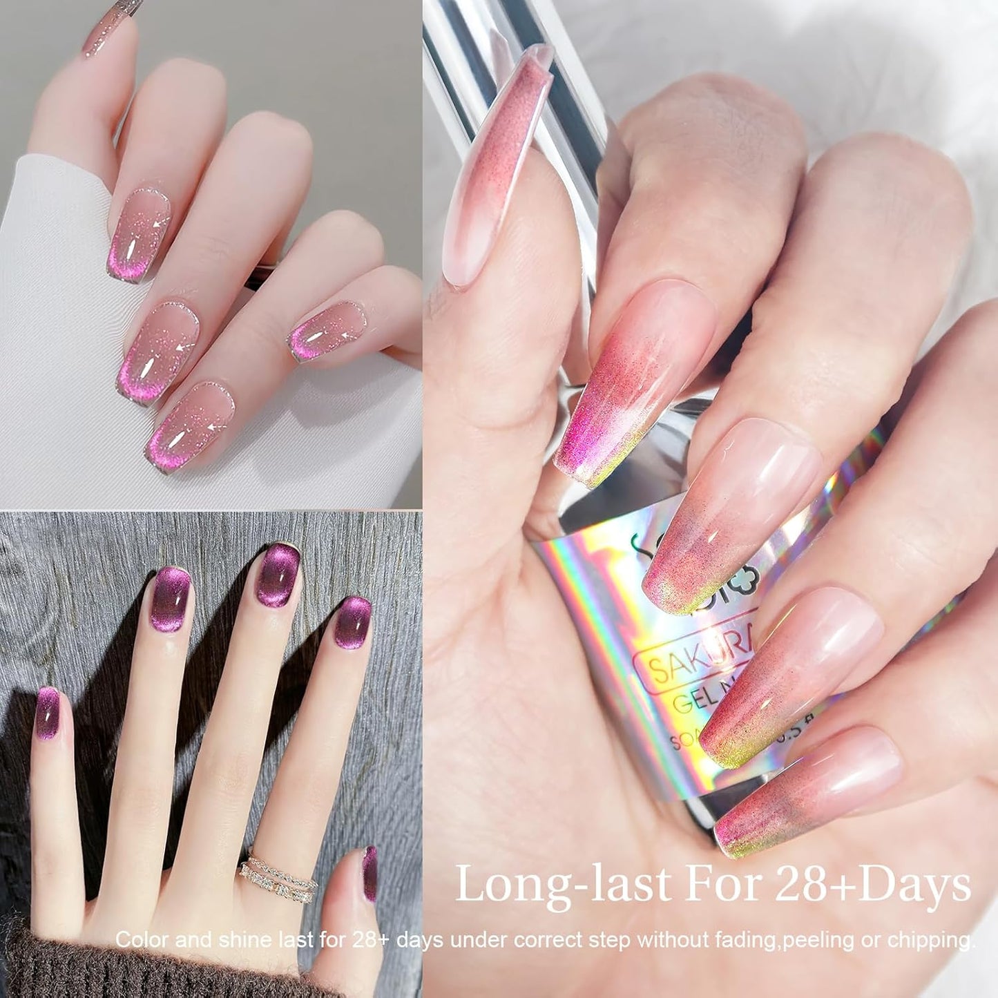 Cat Eye Gel Nail Polish with Magnet Stick, 15ml Glitter Holographic Nail Polish, Magnetic Effect Gel for Home DIY Manicure Gift, Exotic Berry-Velvo Beauty