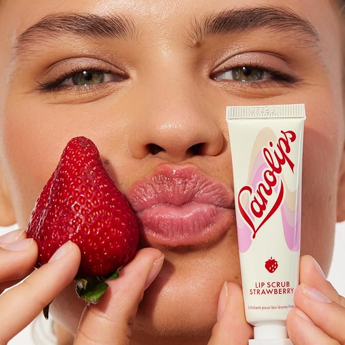 Lanolips Lip Scrub - Natural Lip Exfoliator Made with Lanolin, Vitamin E & Finely Ground Strawberry Seeds - Gentle Sugar Scrub for Healthy, Soft Lips - Strawberry (.35 oz)-Velvo Beauty