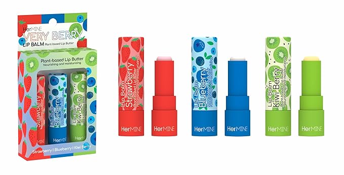 HerMINE Lip Balm Plant-based Lip Butter 3 Pack Nourishing Moisturizing LipBalm LipButter Long Lasting Delicious Flavors Intense Hydration-Velvo Beauty