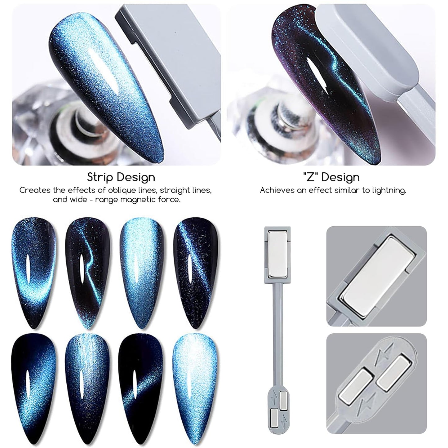24 Pcs Cat Eye Magnet for Nails + 3 Y-Shaped Metal Brackets for Heart Cat Eye Effect Cylindrical Nail Magnet Magnetic Beads Magnet Double Ended Flower Magnet Stick for Cat Eye Nail Polish-Velvo Beauty